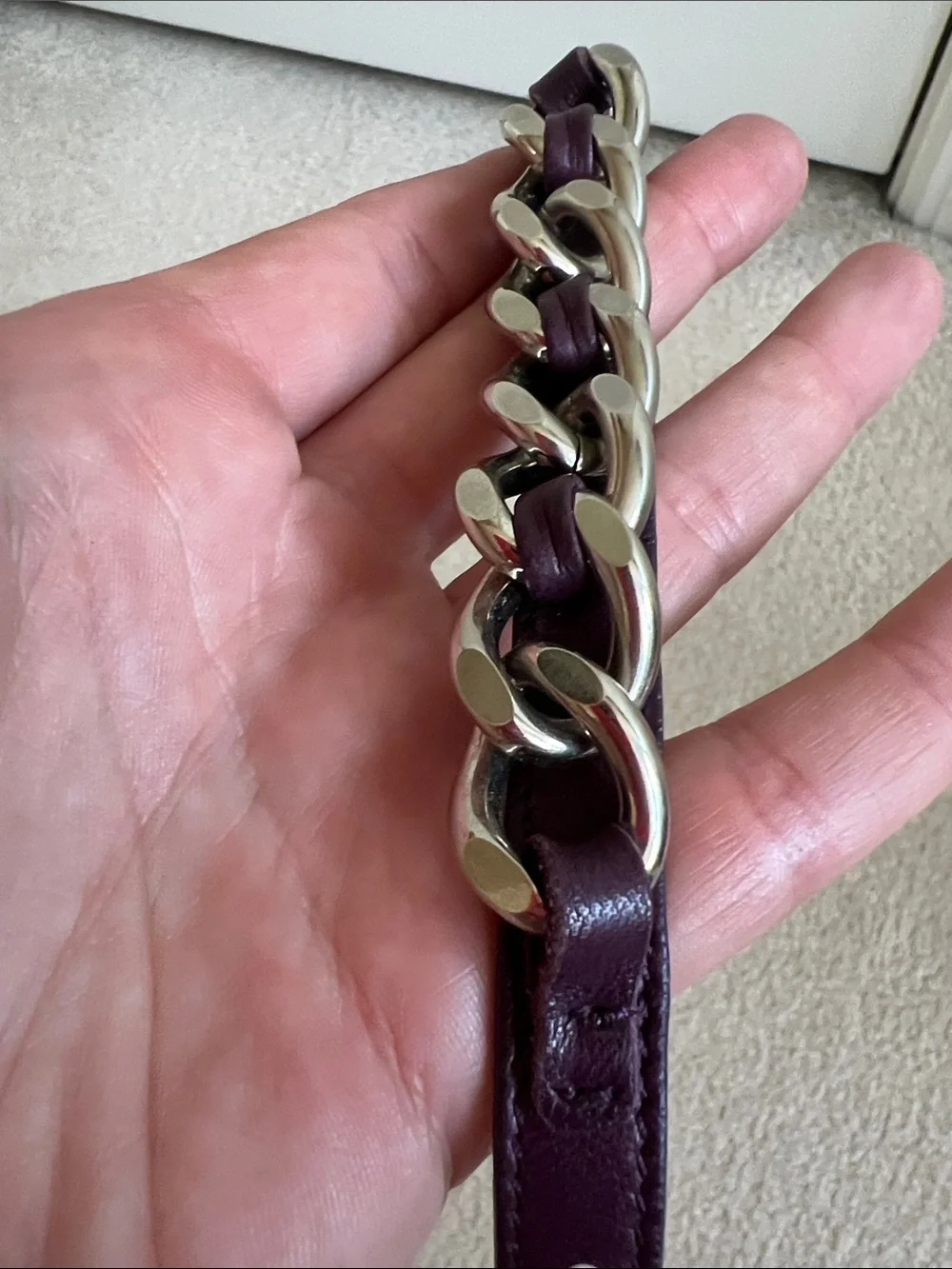 Purple Leather Chain Bracelet with Silver Links from Italy